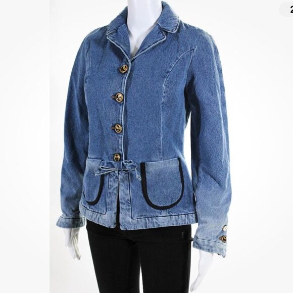 Revolve Cormio Cynthia Collared Button Down Bow Detail Denim Jean Jacket Size L - Picture 6 of 12